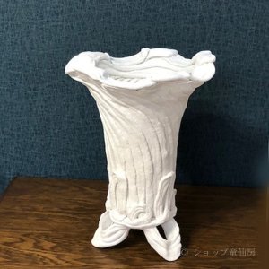 画像1: 綱木紋・鉢・ラン鉢足つき・オフホワイト〜ライトグレー